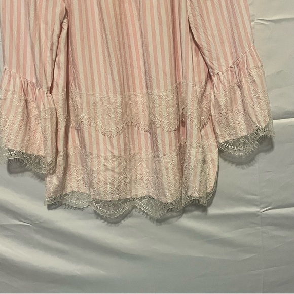 RUBY RD, Women’s, Pink/White Striped with Lace, Long Sleeve Blouse, Size Medium - Picture 3 of 14